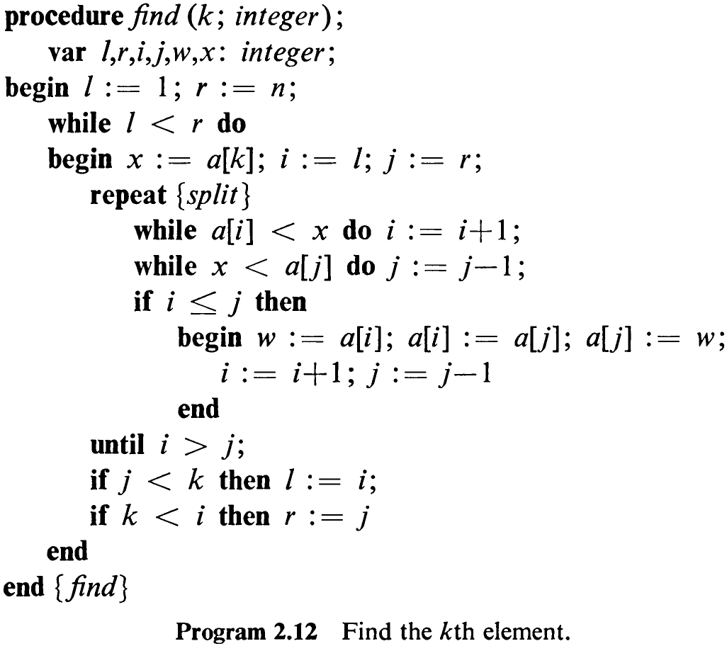 Program 2.12 Find the kth element.