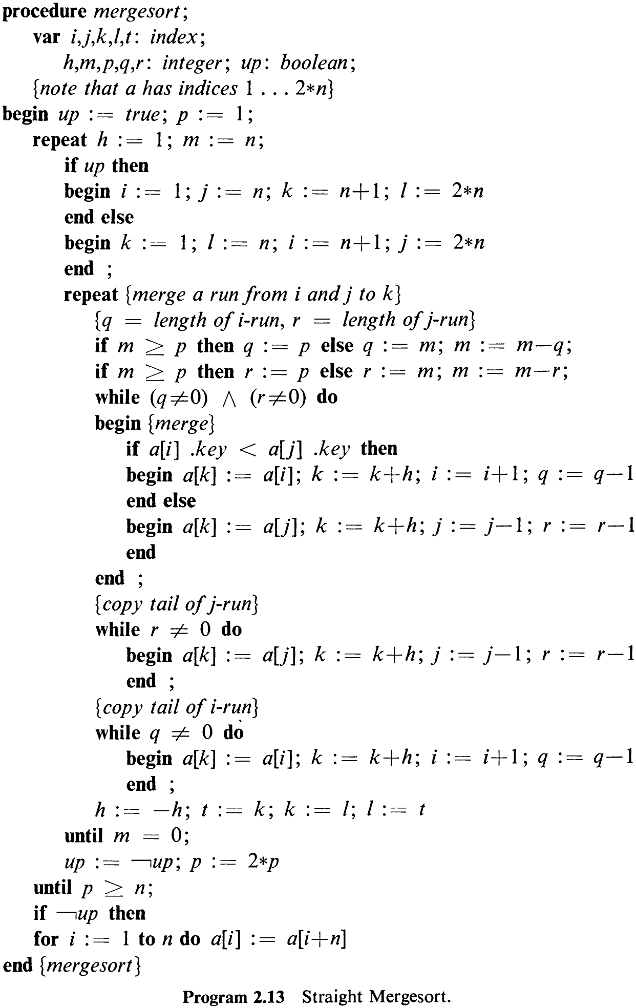 Program 2.13 Straight Mergesort.
