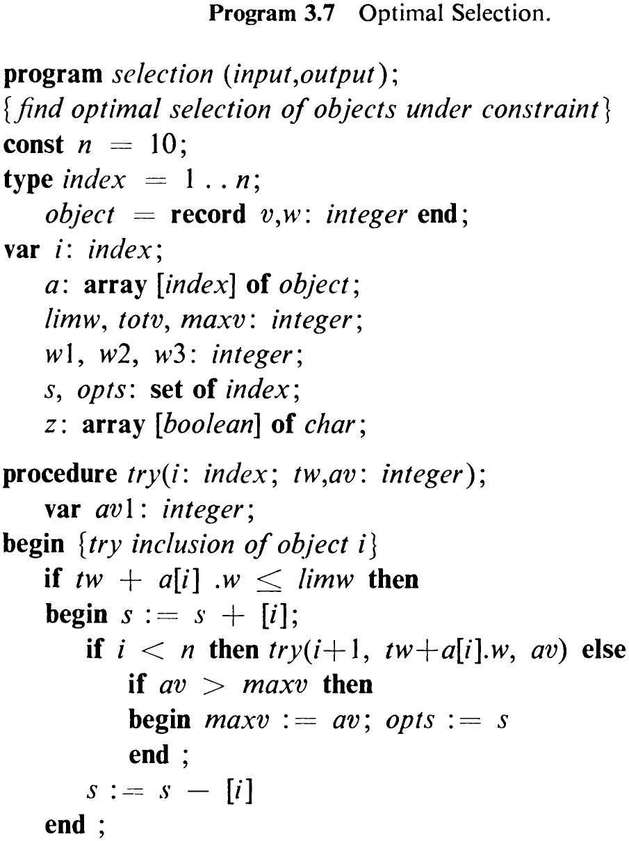 Program 3.7 Optimal Selection.