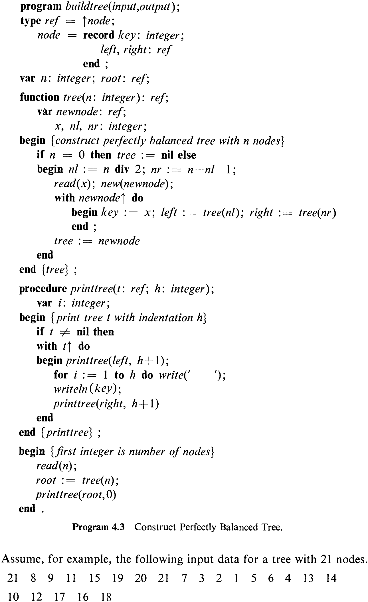 Program 4.3 Construct Perfectly Balanced Tree.