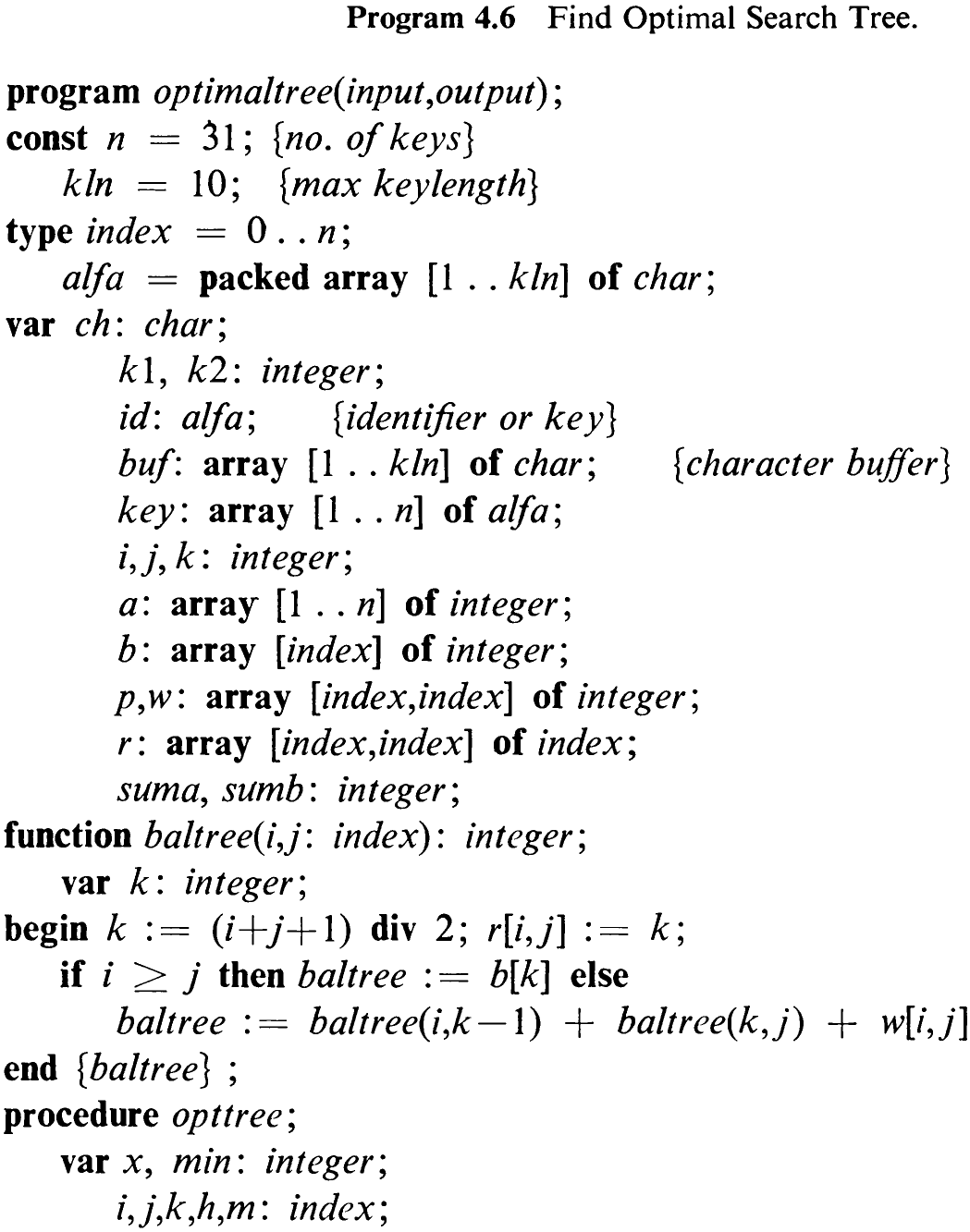 Program 4.6 Find Optimal Search Tree.