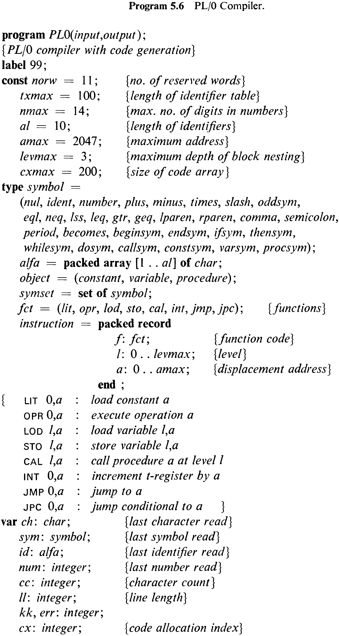 Program 5.6 PL/0 Compiler.